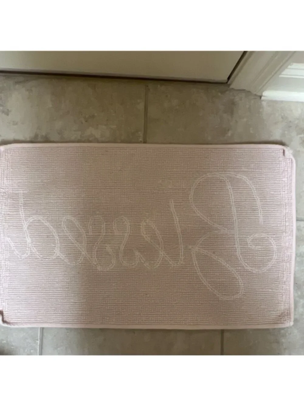 Chenille Rug Bath Mat Pink & White “Blessed” 29 X 18” Cottage Core